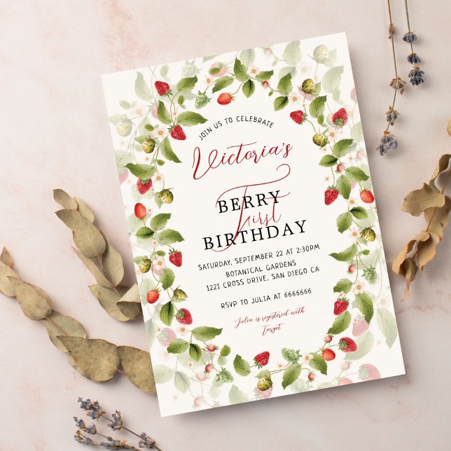 INVITACIÓN CUMPLEAÑOS BEBÉ DULCE FRESAS SILVESTRES (Subido por el creador)