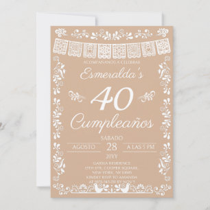 Invitación Cumpleaños Beige 40 Fiesta de Cumpleaños