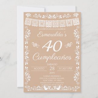 Invitación Cumpleaños Beige 40 Fiesta de Cumpleaños