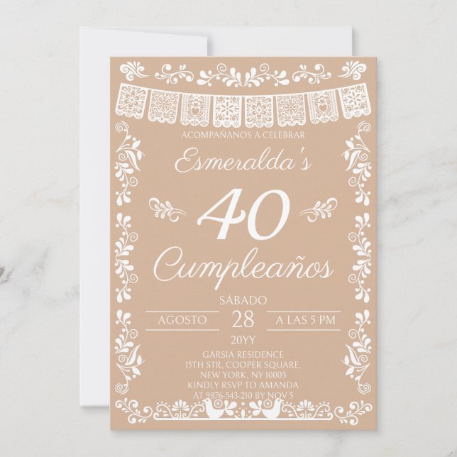 Invitación Cumpleaños Beige 40 Fiesta de Cumpleaños (Anverso)