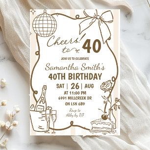Invitación Cumpleaños Beige Garabato Manuscrito Champagne Che