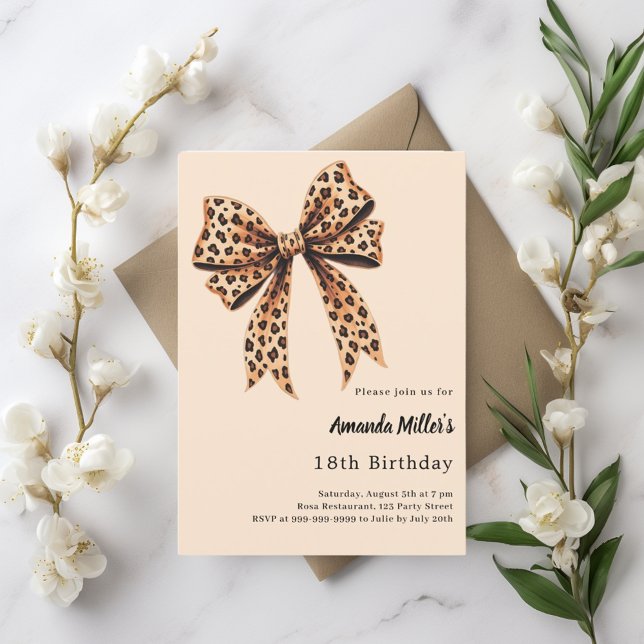 Invitación Cumpleaños beige marrón de piel de leopardo (Subido por el creador)
