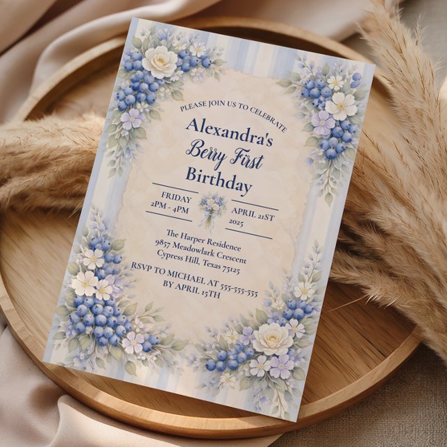 Invitación Cumpleaños Berry First Blue Garden Party 1st (Subido por el creador)