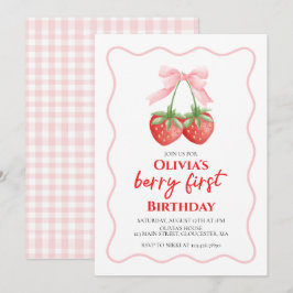 Invitación Cumpleaños Berry First Fresa Rosa Arco 1