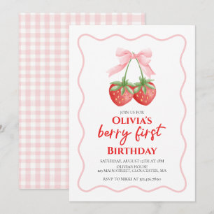 Invitación Cumpleaños Berry First Fresa Rosa Arco 1