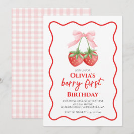 Invitación Cumpleaños Berry First Fresa Rosa Arco 1