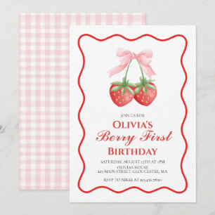 Invitación Cumpleaños Berry First Fresa Rosa Arco 1