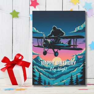 Invitación Cumpleaños Bigfoot Avión Antiguo Nubes Divertido