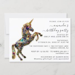 Invitación Cumpleaños Blanco del Caballo de Unicorn Purpurina