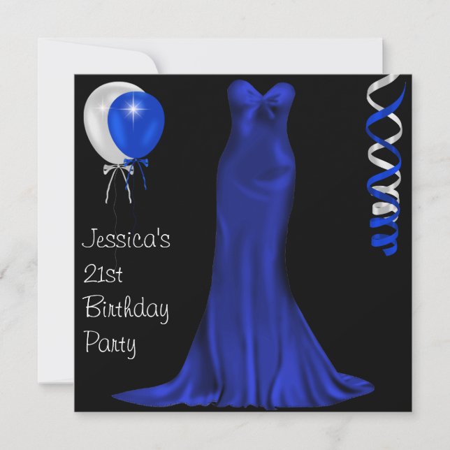 Invitación Cumpleaños blanco negro del vestido formal del (Anverso)
