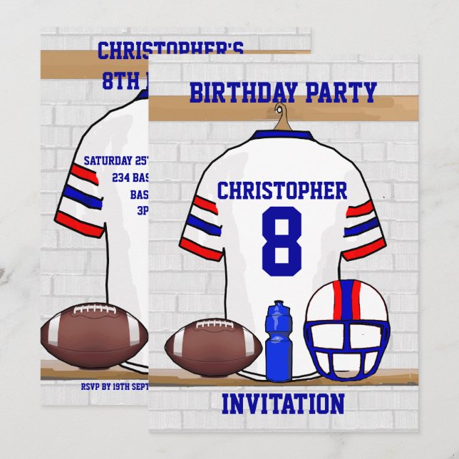 Invitación Cumpleaños blanco personalizado del jersey del (Anverso / Reverso)