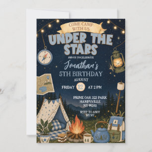 Invitación Cumpleaños Blue Camp Under The Stars