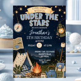 Invitación Cumpleaños Blue Camp Under The Stars