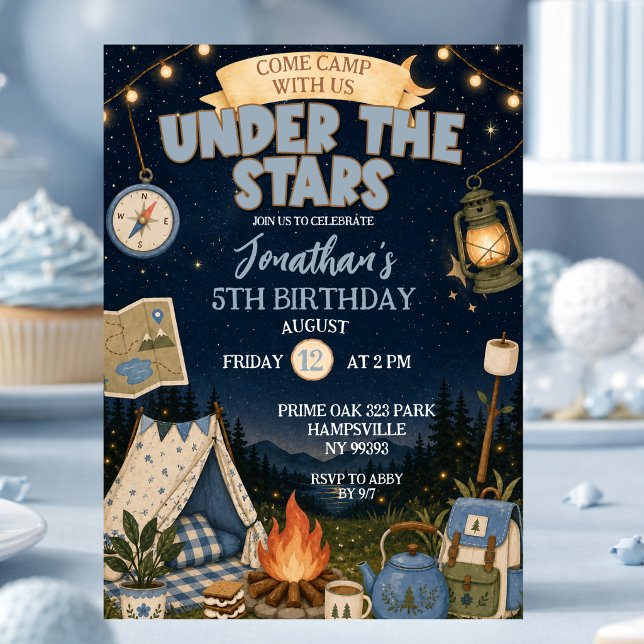 Invitación Cumpleaños Blue Camp Under The Stars (Subido por el creador)
