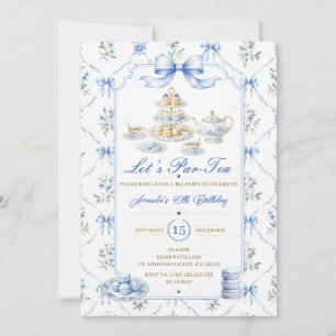 Invitación Cumpleaños Blue Let's Par-tea Fiesta Chinoiserie