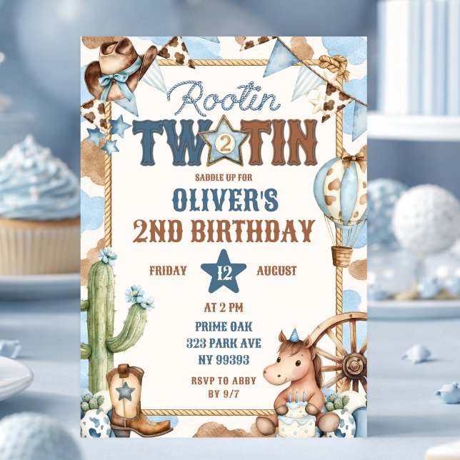 Invitación Cumpleaños Blue Rootin Two-Tin Segundo (Subido por el creador)