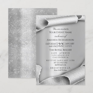 Invitación Cumpleaños Boda Aniversario 3D Gris Plata