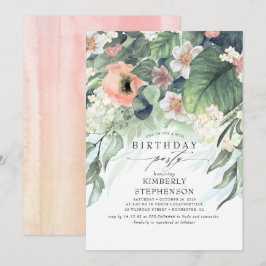 Invitación Cumpleaños bohemiana floral rosa y blanca