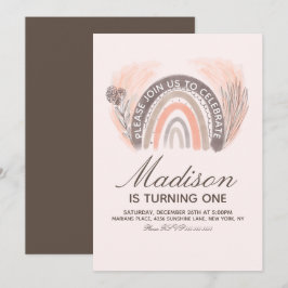Invitación Cumpleaños Bohemio Dibujado a Mano Arcoíris Pampas