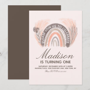 Invitación Cumpleaños Bohemio Dibujado a Mano Arcoíris Pampas