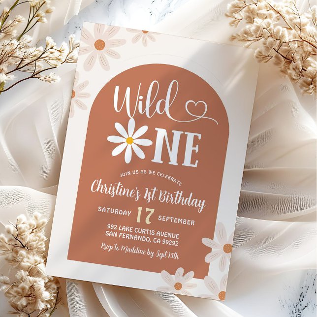 Invitación Cumpleaños Boho Arch Daisy Wild One Primero (Subido por el creador)