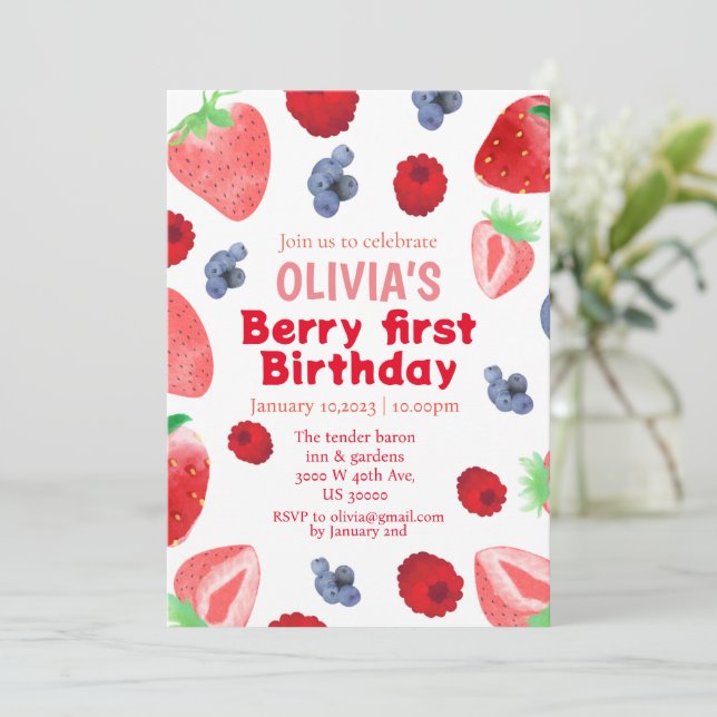 Invitación Cumpleaños boho de fresa dulce de Berry 1  (Anverso de pie)