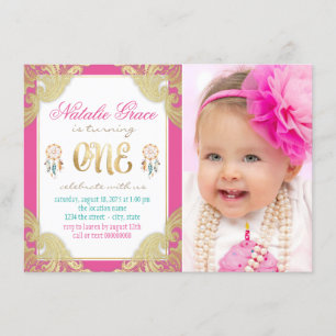 Invitación Cumpleaños boho de niñas por primera vez