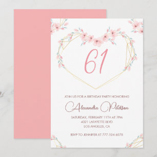 Invitación Cumpleaños boho floral acuarela rosa 61