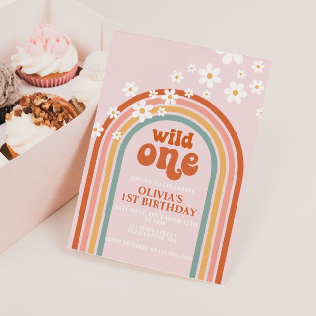 Invitación Cumpleaños boho floral arcoíris salvaje uno de Dai (Subido por el creador)