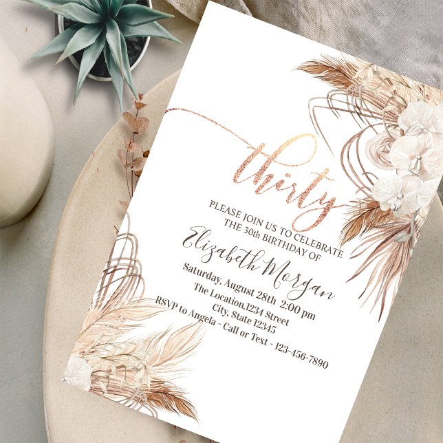 Invitación Cumpleaños Boho Flores Hierba de Pampas 30  (Subido por el creador)