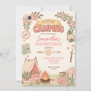 Invitación Cumpleaños Boho Pink Vamos a Acampar