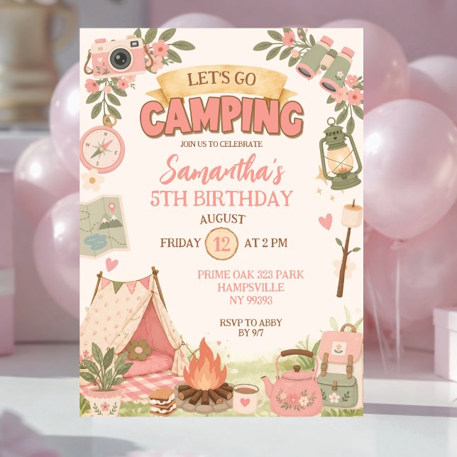 Invitación Cumpleaños Boho Pink Vamos a Acampar (Subido por el creador)