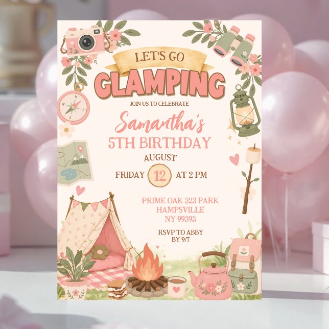 Invitación Cumpleaños Boho Pink Vamos a Glamping (Subido por el creador)