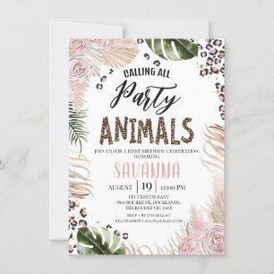 Invitación Cumpleaños Boho Safari Estampado de Guepardo Flora