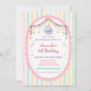 Invitación Cumpleaños Bola de Discoteca Cadena Fancy Pastel