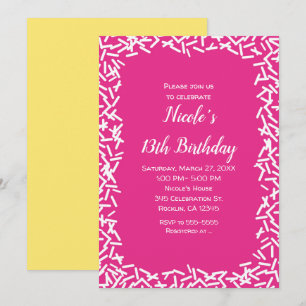 Invitación Cumpleaños Bonito con Sprinkles Rosas y Blancos