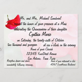 Invitación Cumpleaños bonito de Quinceanera del rosa rojo