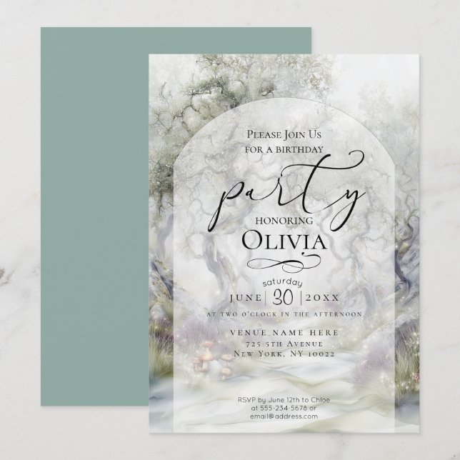 Invitación CUMPLEAÑOS | Bosque de Ensueño Fantasía (Anverso / Reverso)