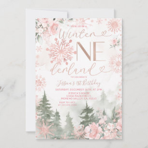 Invitación Cumpleaños Bosque Onederland Invierno Copo de Niev
