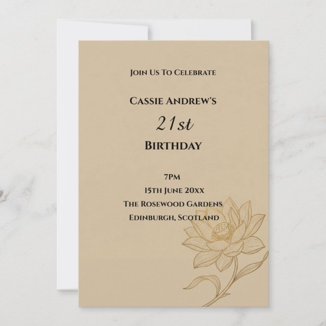 Invitación Cumpleaños Botánico Beige Hito (Anverso)