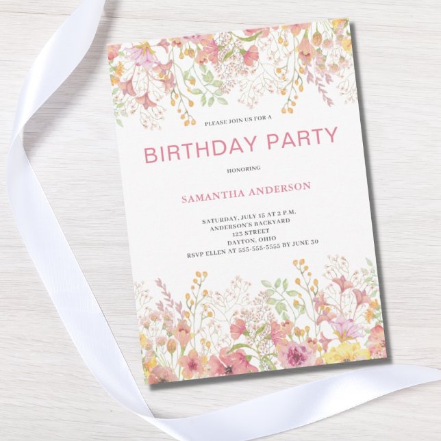 Invitación Cumpleaños Botánico de Floral Rosa (Subido por el creador)