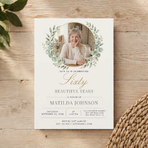 Invitación Cumpleaños Botánico Elegante de 60 Años