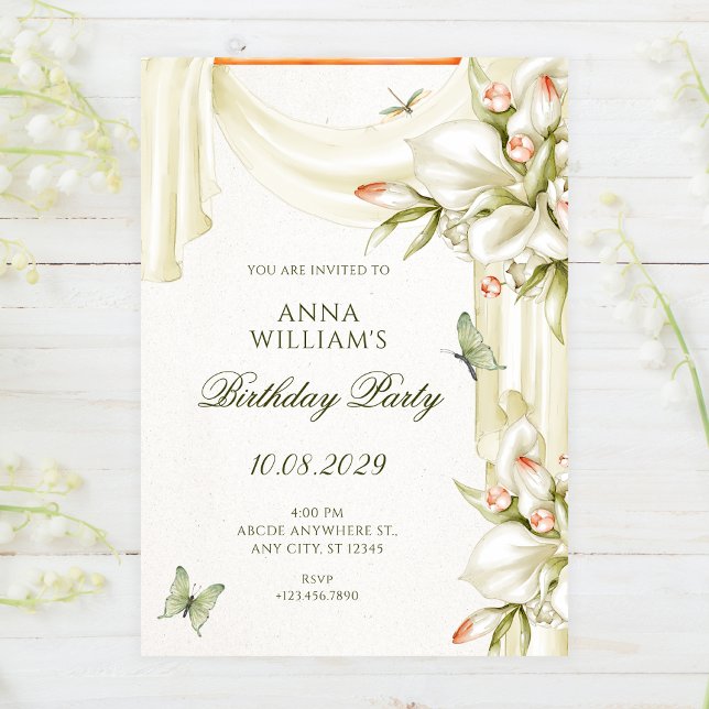 Invitación Cumpleaños botánico floral decorativo (Subido por el creador)