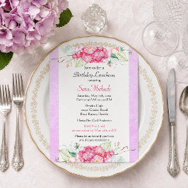 Invitación Cumpleaños Botánico Rosa Elegante