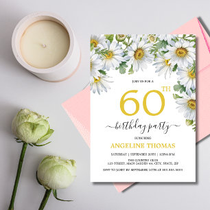 Invitación Cumpleaños Botánico Rústico de Daisy Blanco Floral