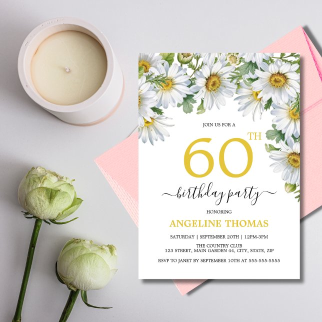 Invitación Cumpleaños Botánico Rústico de Daisy Blanco Floral (Subido por el creador)