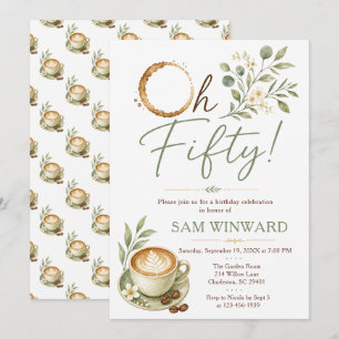 Invitación Cumpleaños Botánico Verde Oh Fifty Café