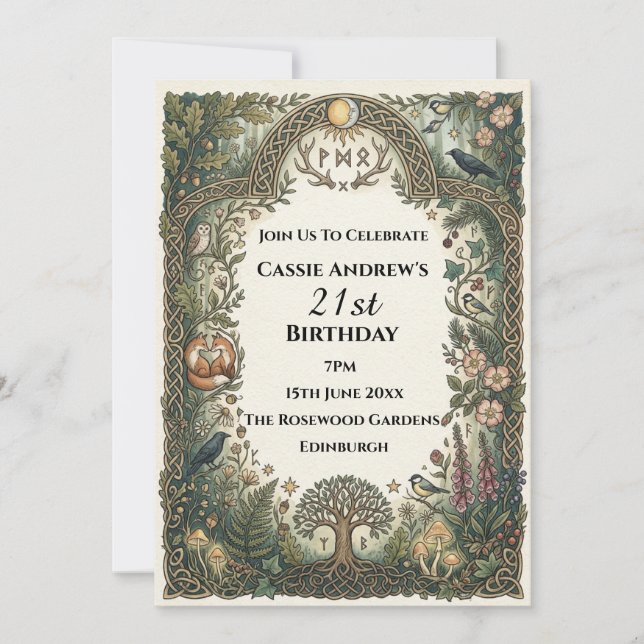 Invitación Cumpleaños Botánico Verde Oscuro Hito (Anverso)
