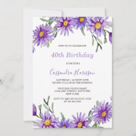 Invitación Cumpleaños Botánico Violet Aster Floral