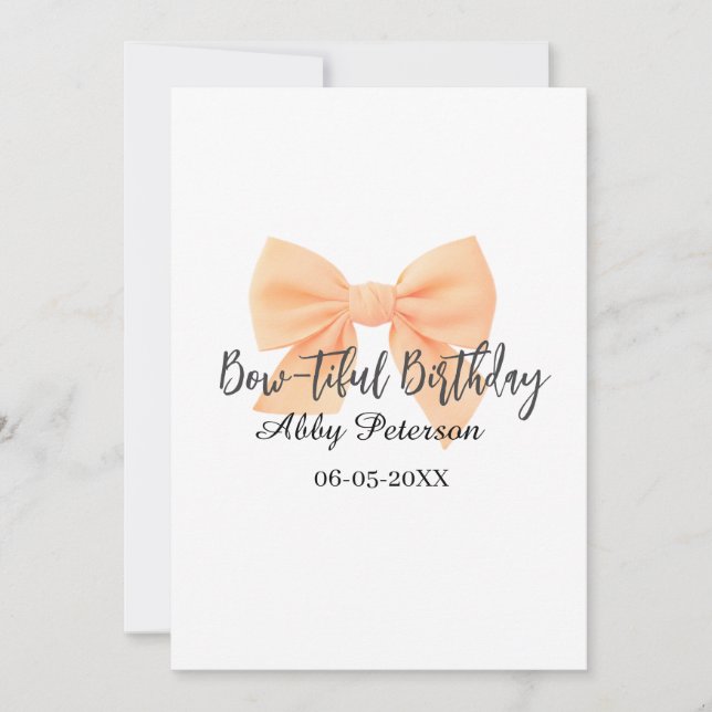 Invitación Cumpleaños bow-tiful naranja lazo nombre fecha sim (Anverso)
